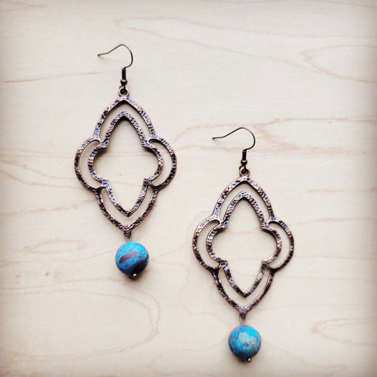 Ocean Agate Copper Filigree Drop Earrings 225m
