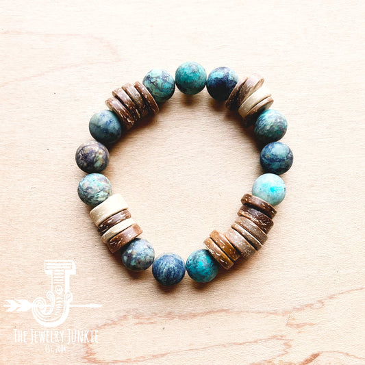 Frosted African Turquoise and Wood Stretch Bracelet (808x)