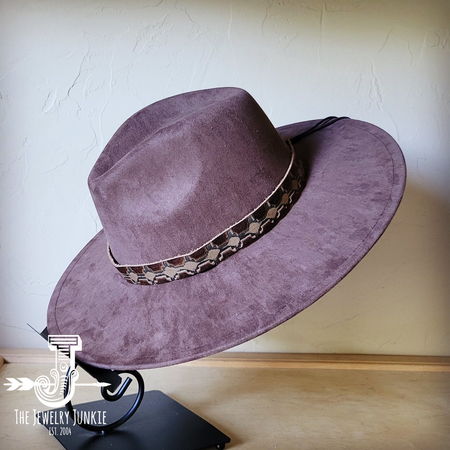 Boho Western hat with genuine leather hat band feathers and turquoise