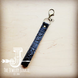 *Embossed Leather Key Chain Strap in Black Navajo 703d