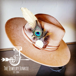 Boho Western Hat w/ Choice of Feather Hat Band-Tan 982f