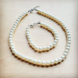 Glass Pearl Necklace & Bracelet Set Wedding Collection 259w
