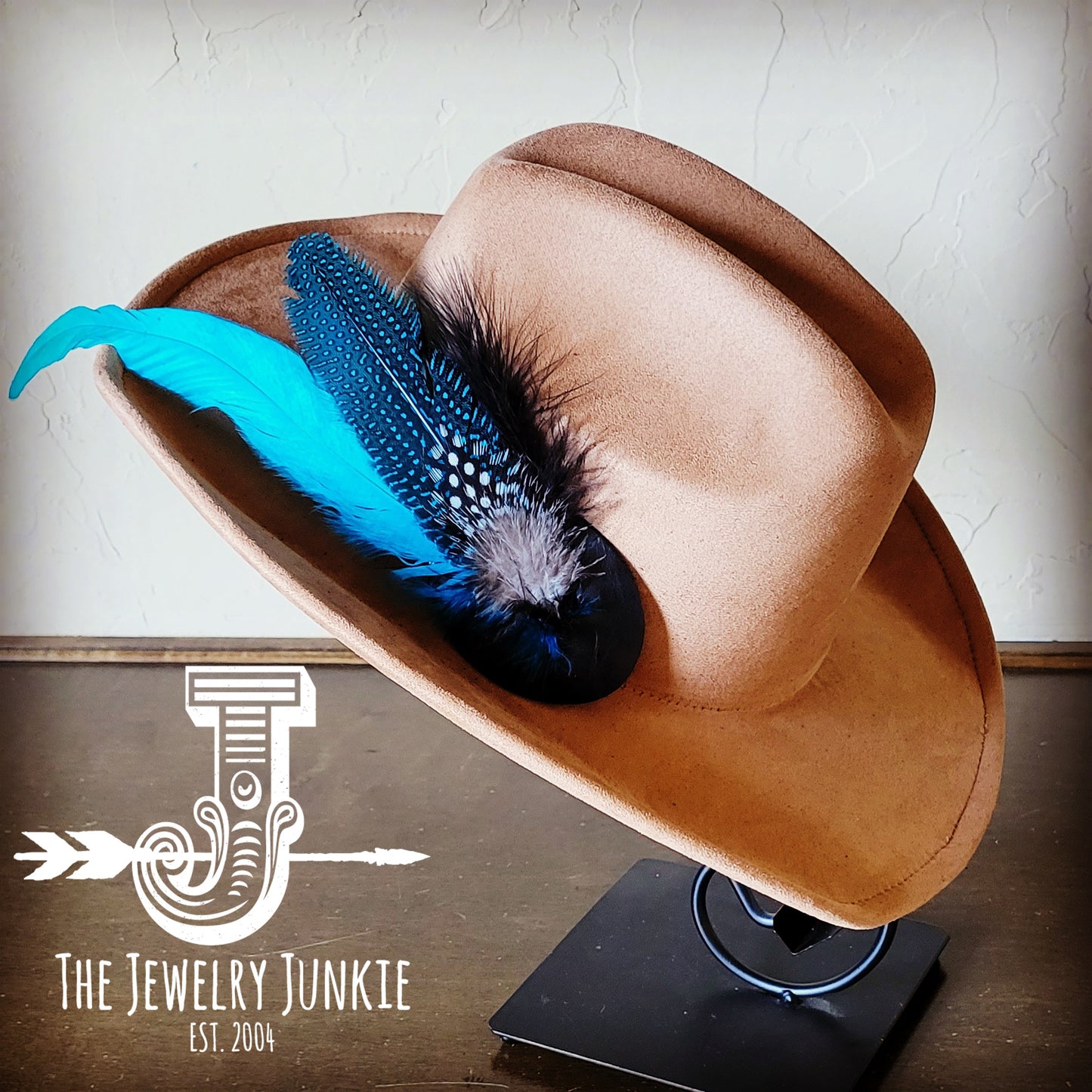 Cowgirl Western Hat w/ Feather Tie Hat Band-Tan 982x