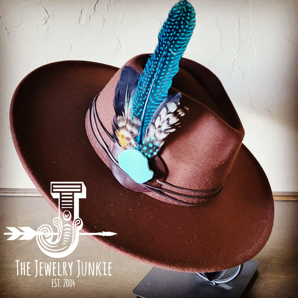 Boho Western Felt Hat w/ Choice of Turquoise Hat Accent-Brown 981e