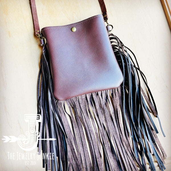 Small Crossbody Handbag w/ Gold Gator Accent Full Fringe 513w