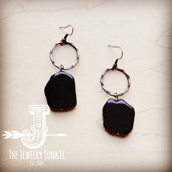 Black Turquoise Slab Earrings on Copper Hoop 212g