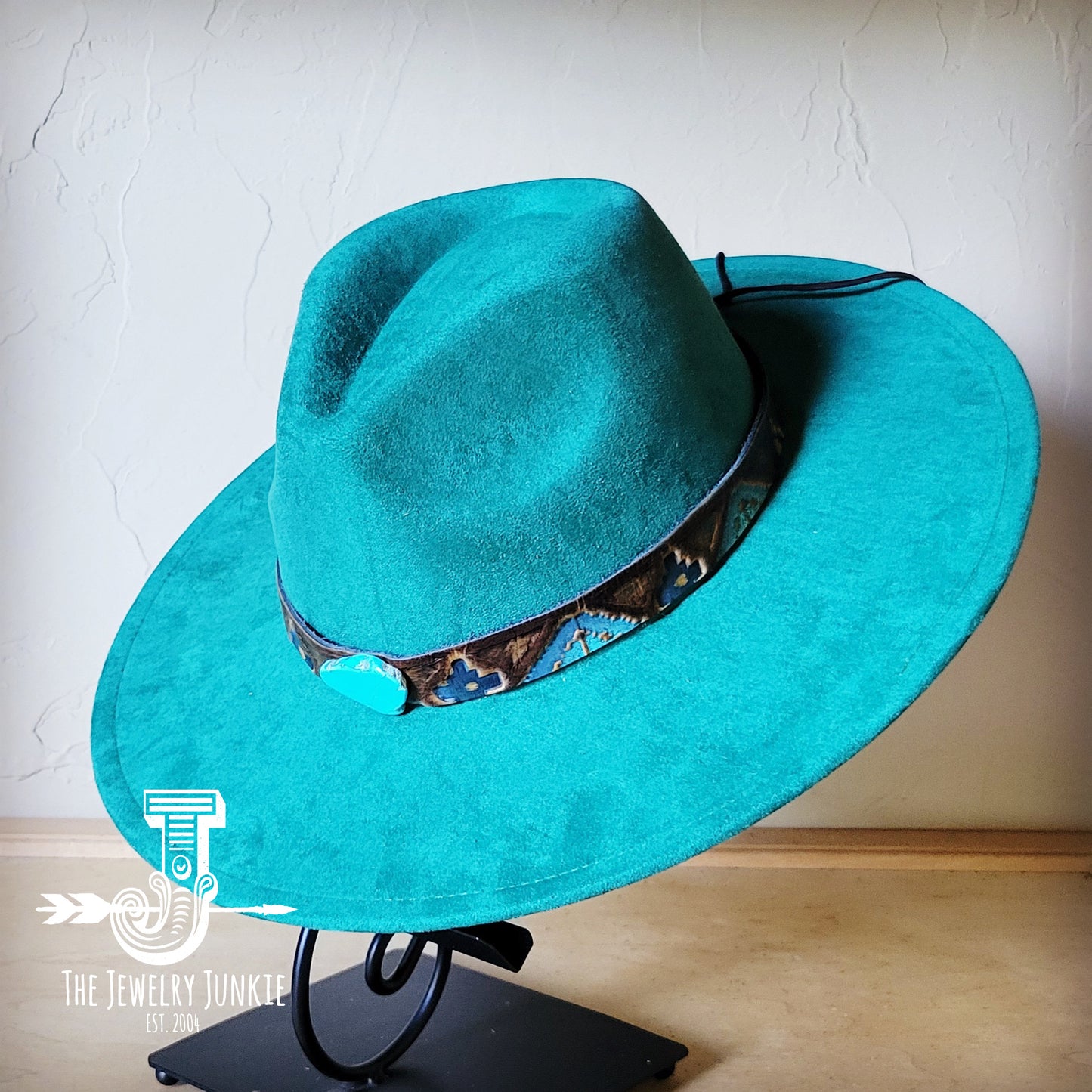 Boho Western hat with genuine leather hat band and Turquoise stone