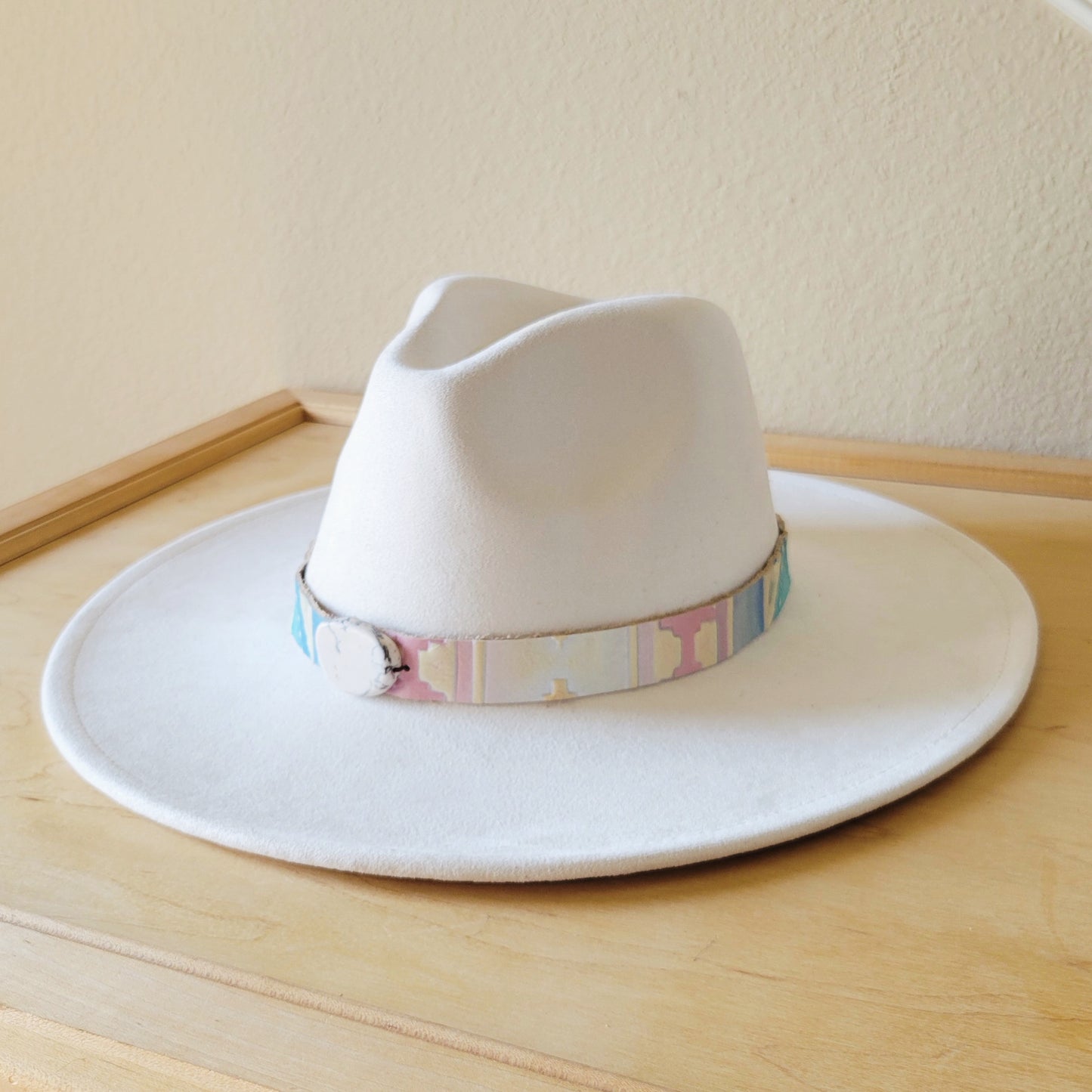 Pastel Navajo Embossed Leather Hat Band w/ Turquoise Slab 950p