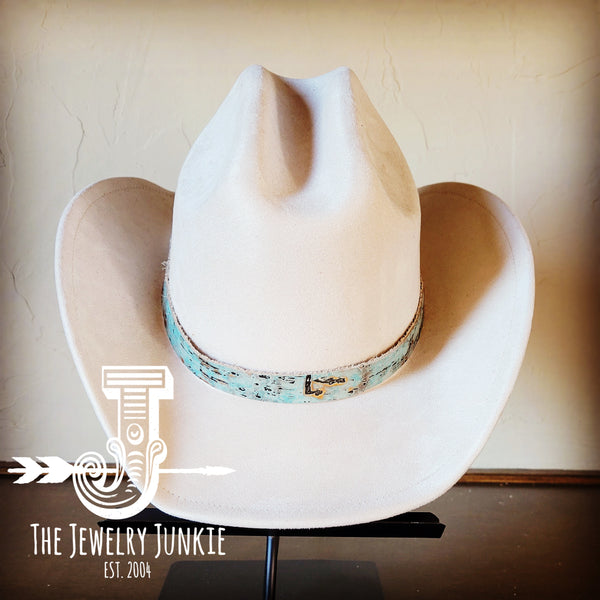 Cowgirl Western Felt Hat w/ Choice of Genuine Leather Hat Band-Bone 980g