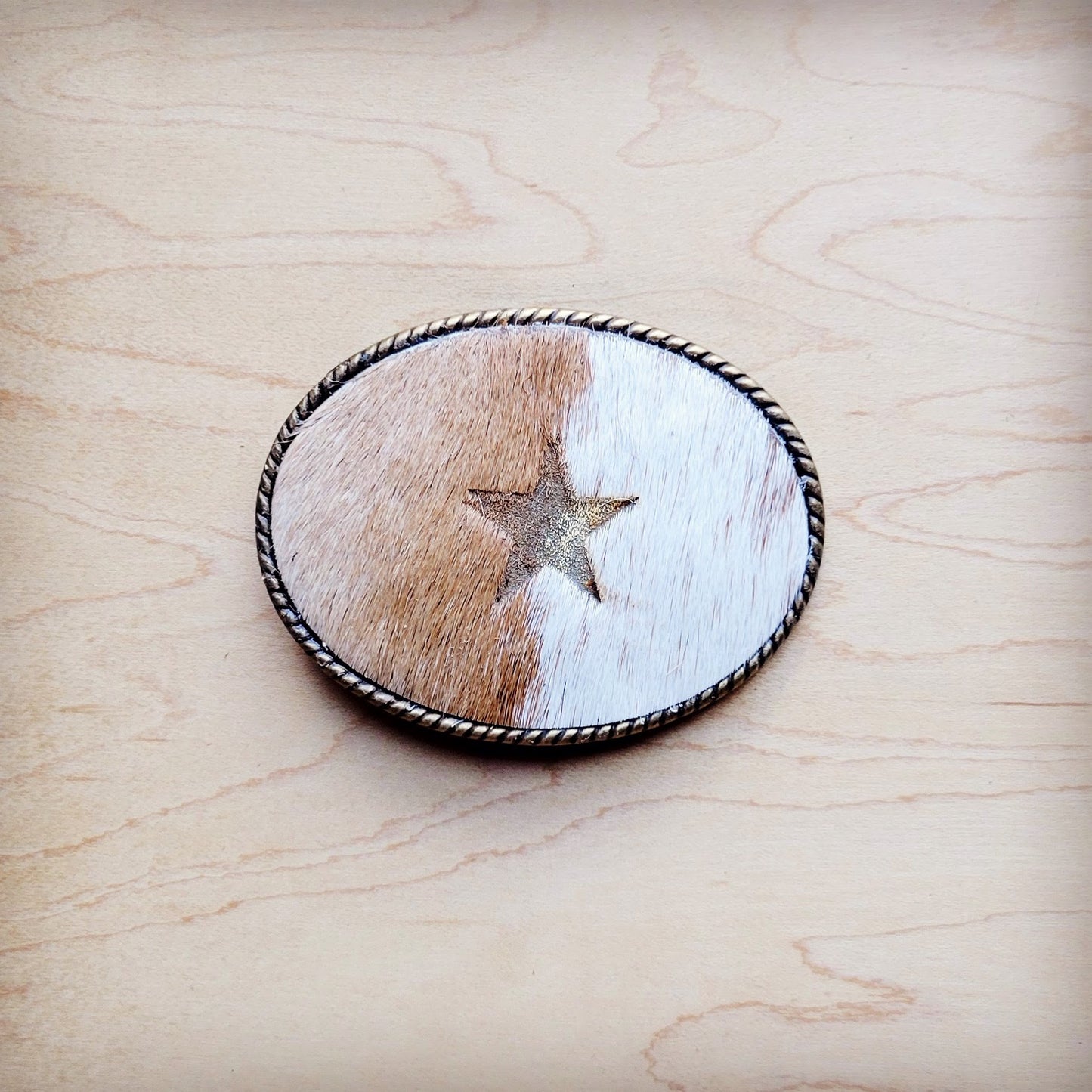 Rope Edge Hair-on-Hide Branded Leather Belt Buckle-Star 907g