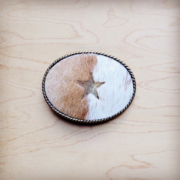 Rope Edge Hair-on-Hide Branded Leather Belt Buckle-Star 907g