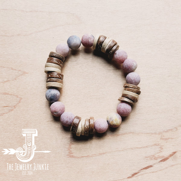 Frosted Marble Jasper and Wood Stretch Bracelet (808z)