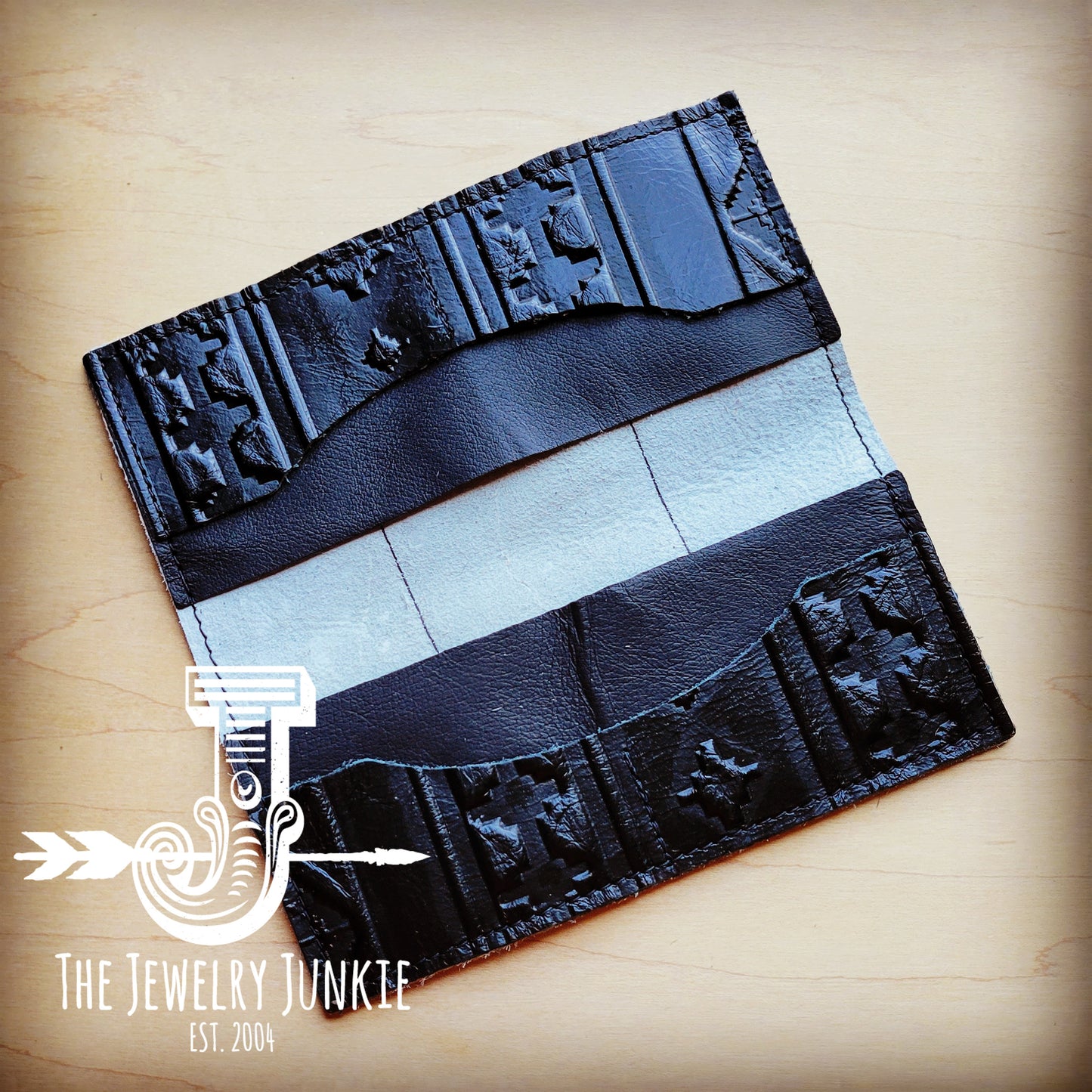 *Embossed Leather Wallet-Black Navajo 304n