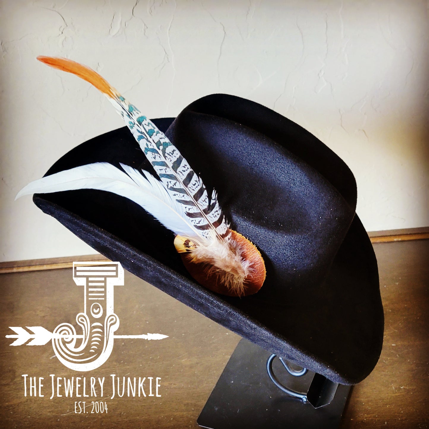 Cowgirl Western Hat w/ Feather Tie Hat Band-Black 982v