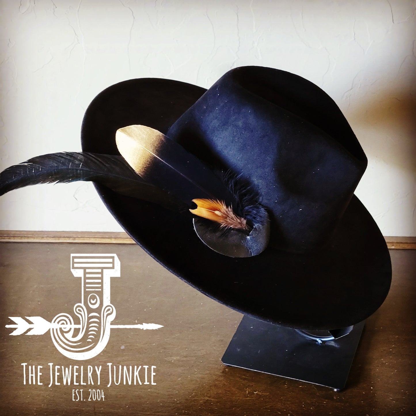 Boho Western Hat w/ Feather Tie Hat Band-Black 982p