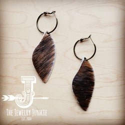 **Antique Gold Hoop Earrings w/ Brown Hair-on-Hide 214g