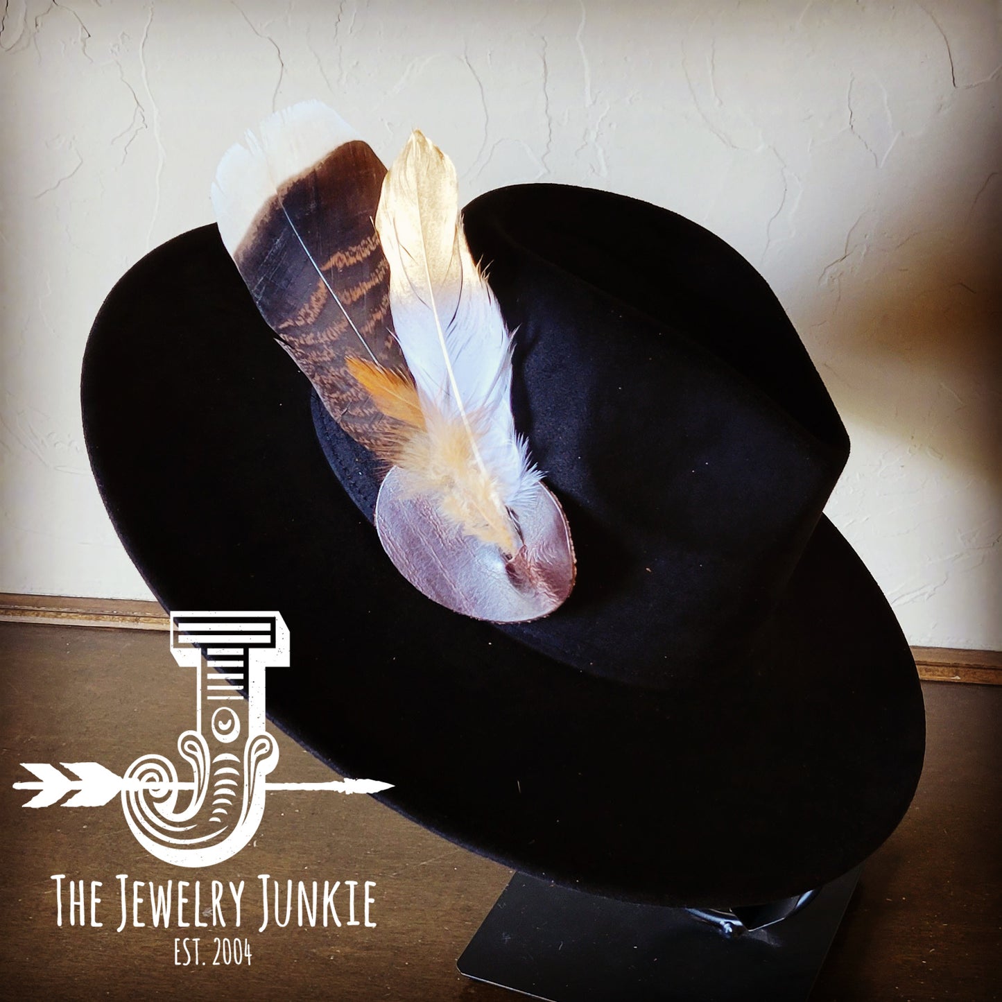 Boho Western Hat w/ Feather Tie Hat Band-Black 982p