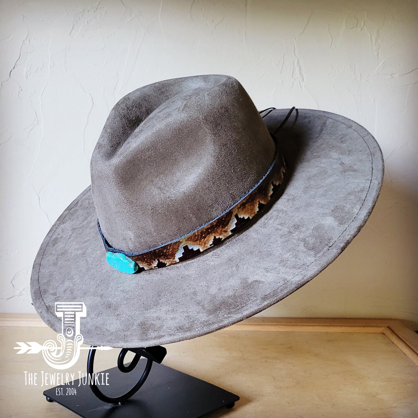Boho Western hat with genuine leather hat band and Turquoise stone