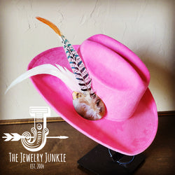 Cowgirl Western Hat w/ Feather Tie Hat Band-Pink 982y