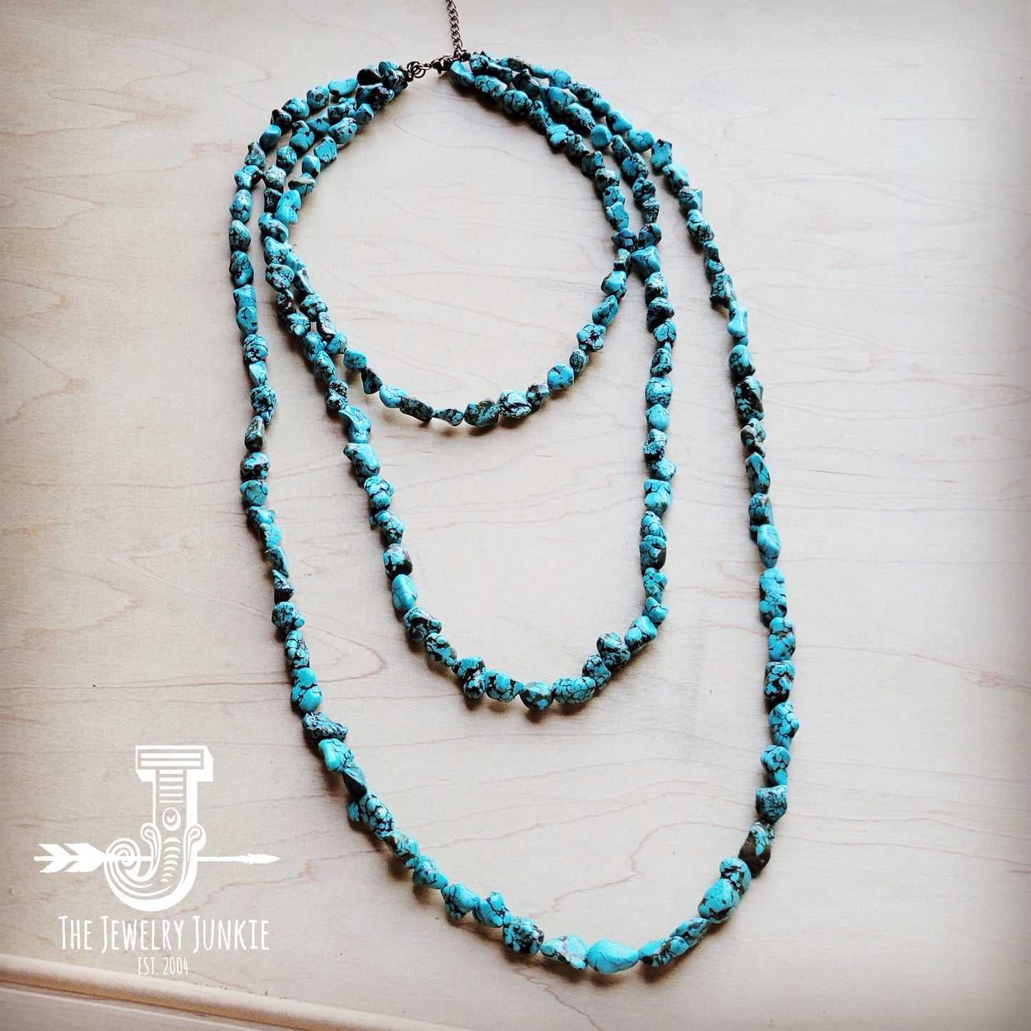 Genuine Blue Turquoise Triple Strand Necklace 259h