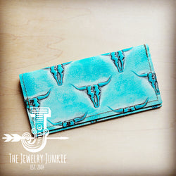 Embossed Leather Wallet-Turquoise Steer Head 304L