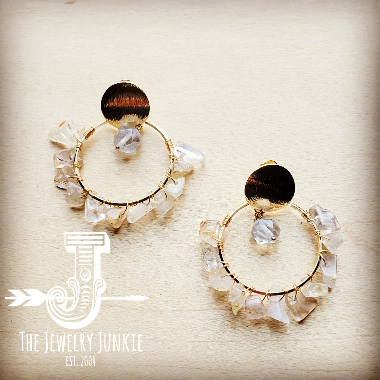 Labradorite Beaded Hoop Earrings with Gold Accents 217m