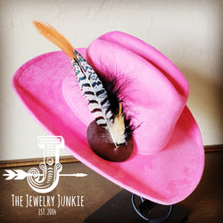 Cowgirl Western Hat w/ Feather Tie Hat Band-Pink 982y