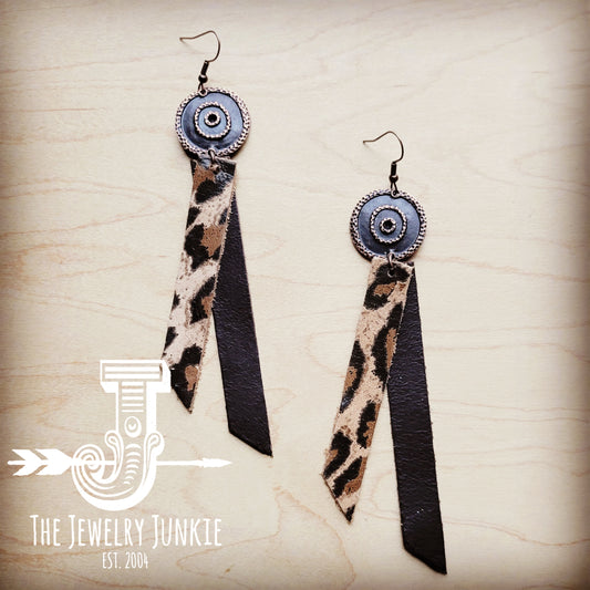*Leather Rectangle Earrings in Leopard Suede 213e