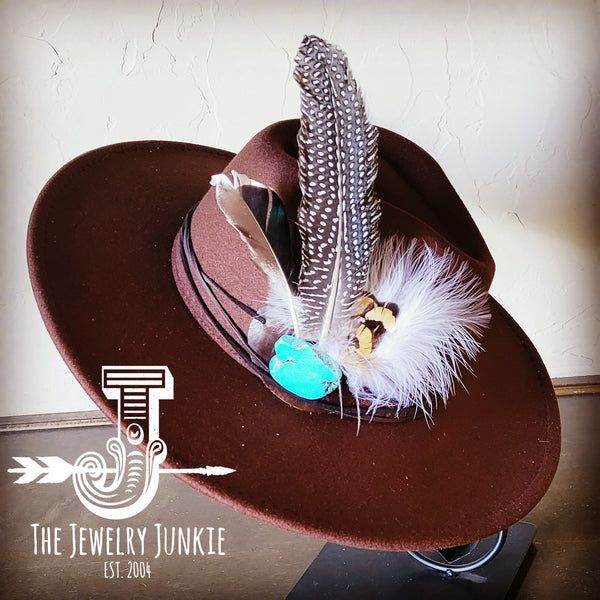 Boho Western Felt Hat w/ Choice of Turquoise Hat Accent-Brown 981e