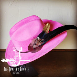 Cowgirl Western Hat w/ Feather Tie Hat Band-Pink 982y