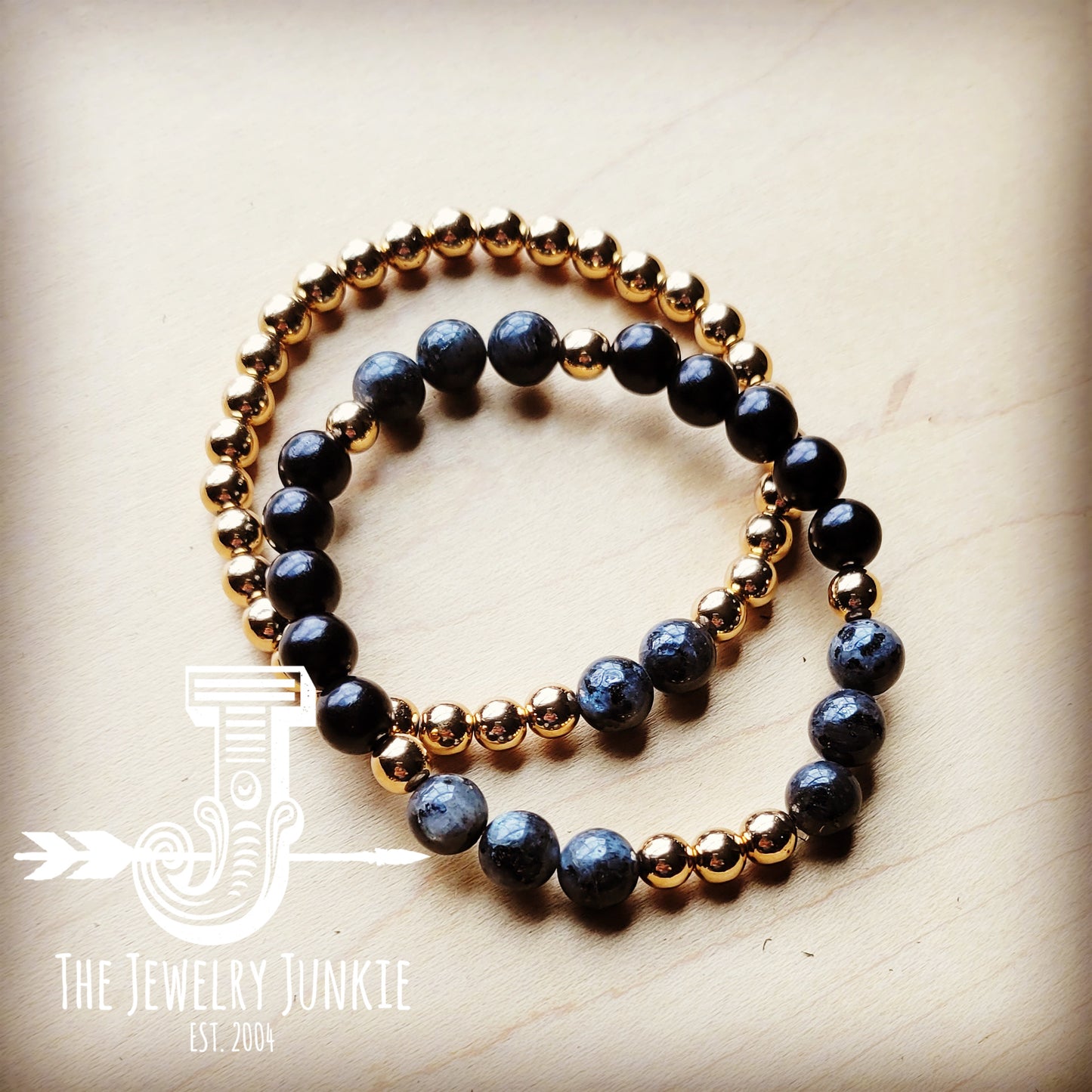 *Black Labradorite and Hematite Stretch Bracelet Set 807tb