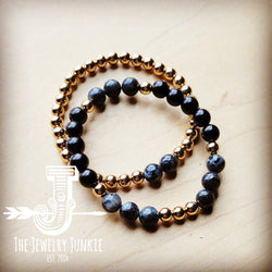 *Black Labradorite and Hematite Stretch Bracelet Set 807tb