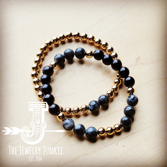 *Black Labradorite and Hematite Stretch Bracelet Set 807tb