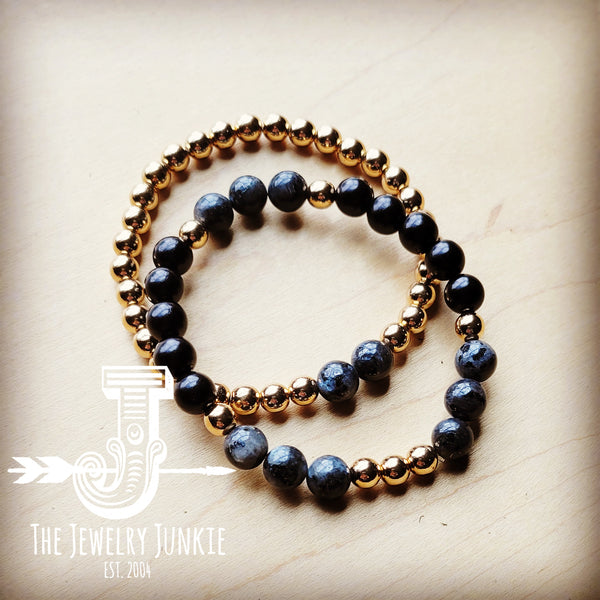 *Black Labradorite and Hematite Stretch Bracelet Set 807tb