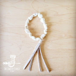 White Turquoise Beaded Bracelet w/ Leather Tassel 810i