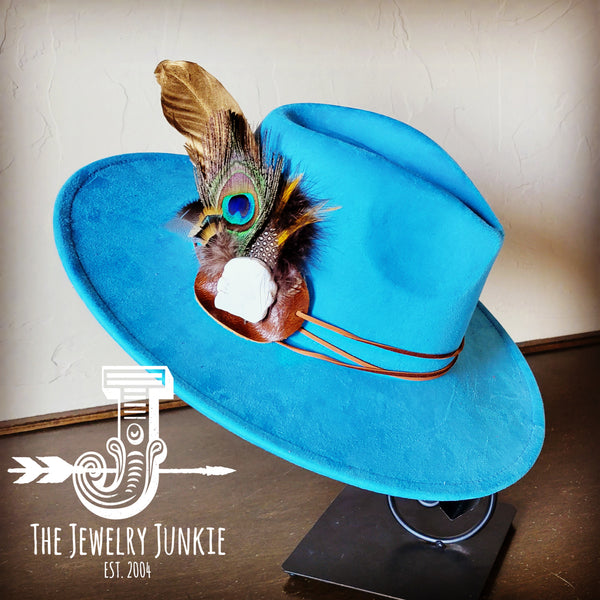 Boho Western Hat w/ Choice of Feather Hat Band-Baby Blue 982h