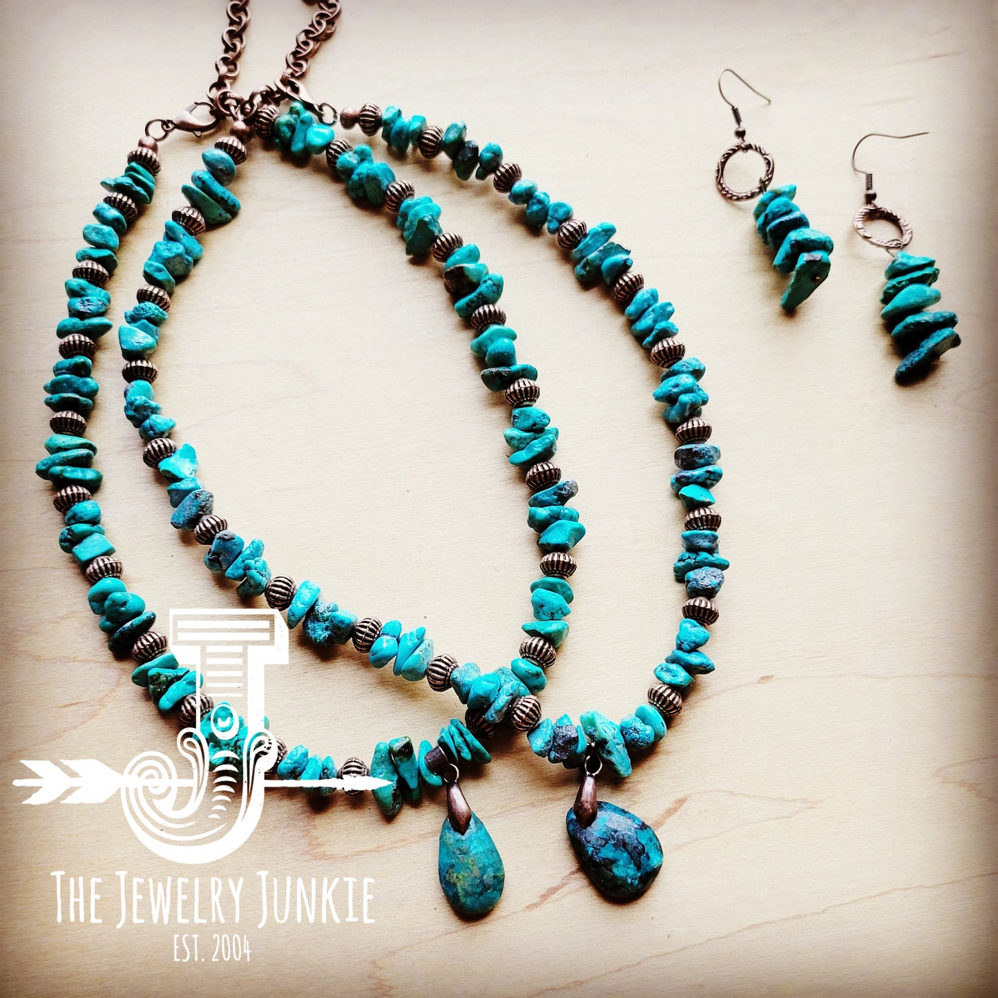 *Genuine Turquoise Necklace w/ Natural Teardrop Pendant 256L