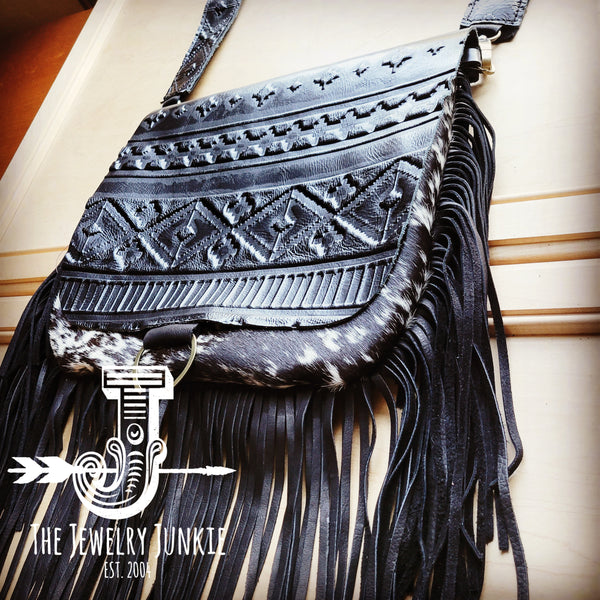 *Hair-On-Hide w/ Black Navajo Flap Crossbody Handbag 513a