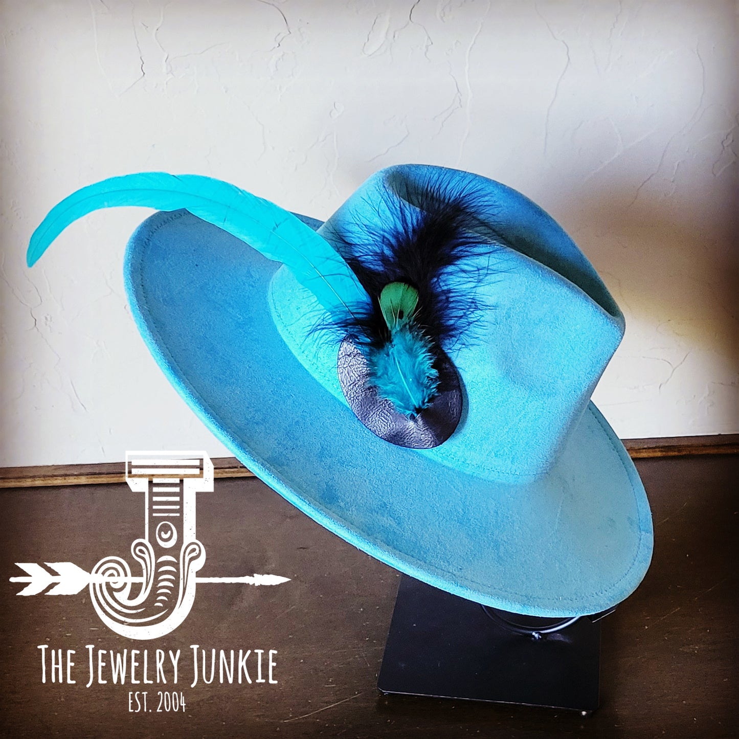 Boho Western Hat w/ Feather Tie Hat Baby Blue 982u