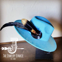 Boho Western Hat w/ Feather Tie Hat Baby Blue 982u