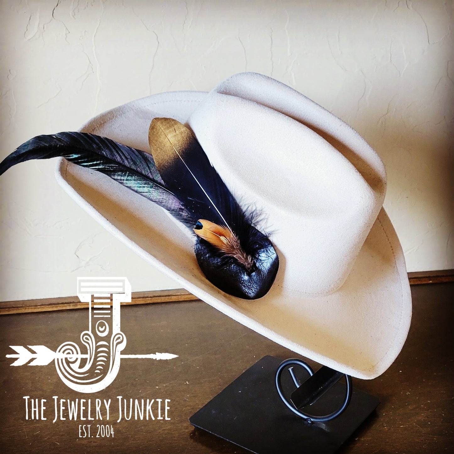 Cowgirl Western Hat w/ Feather Tie Hat Band-Bone 982w
