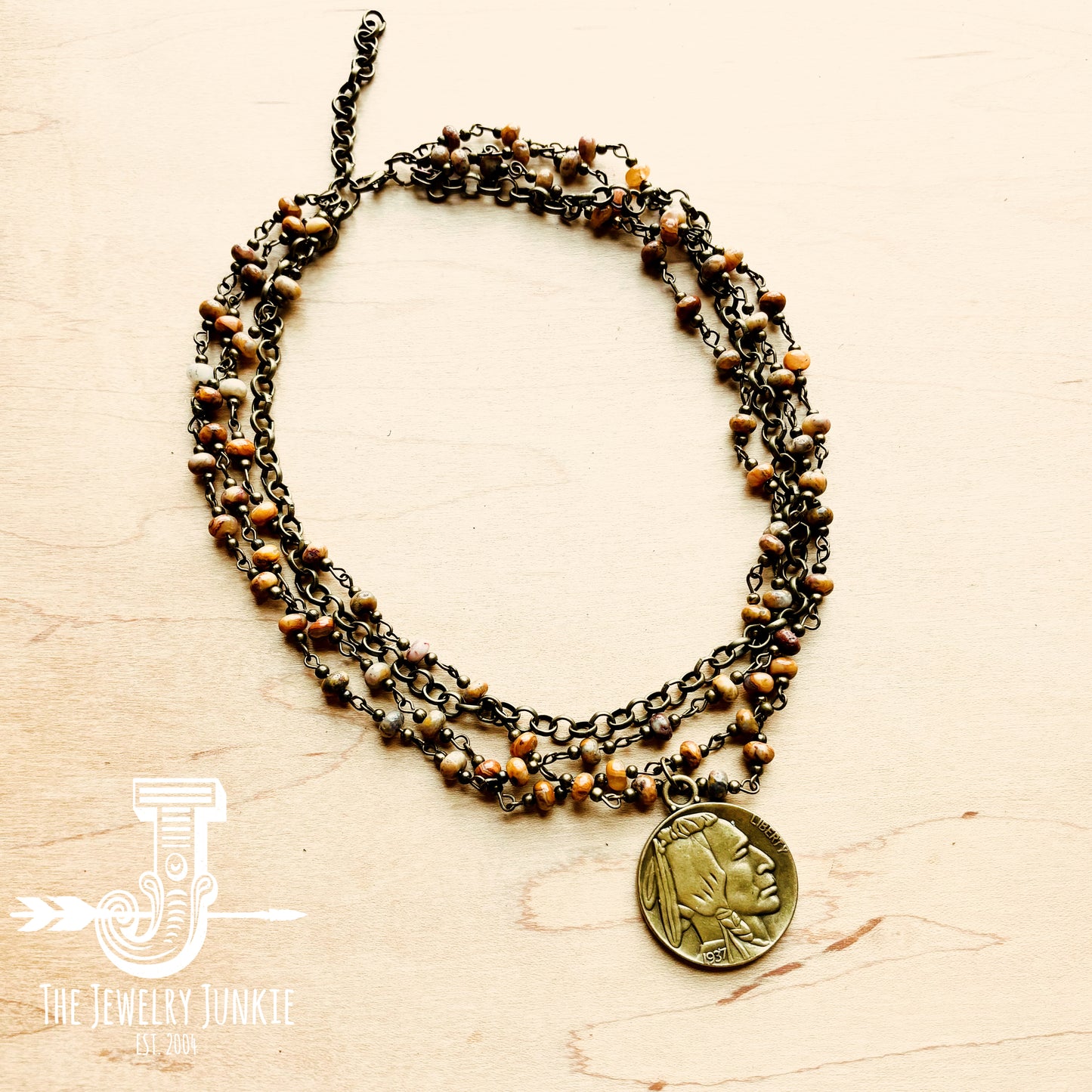 Natural Agate Collar-Length Necklace with Coin