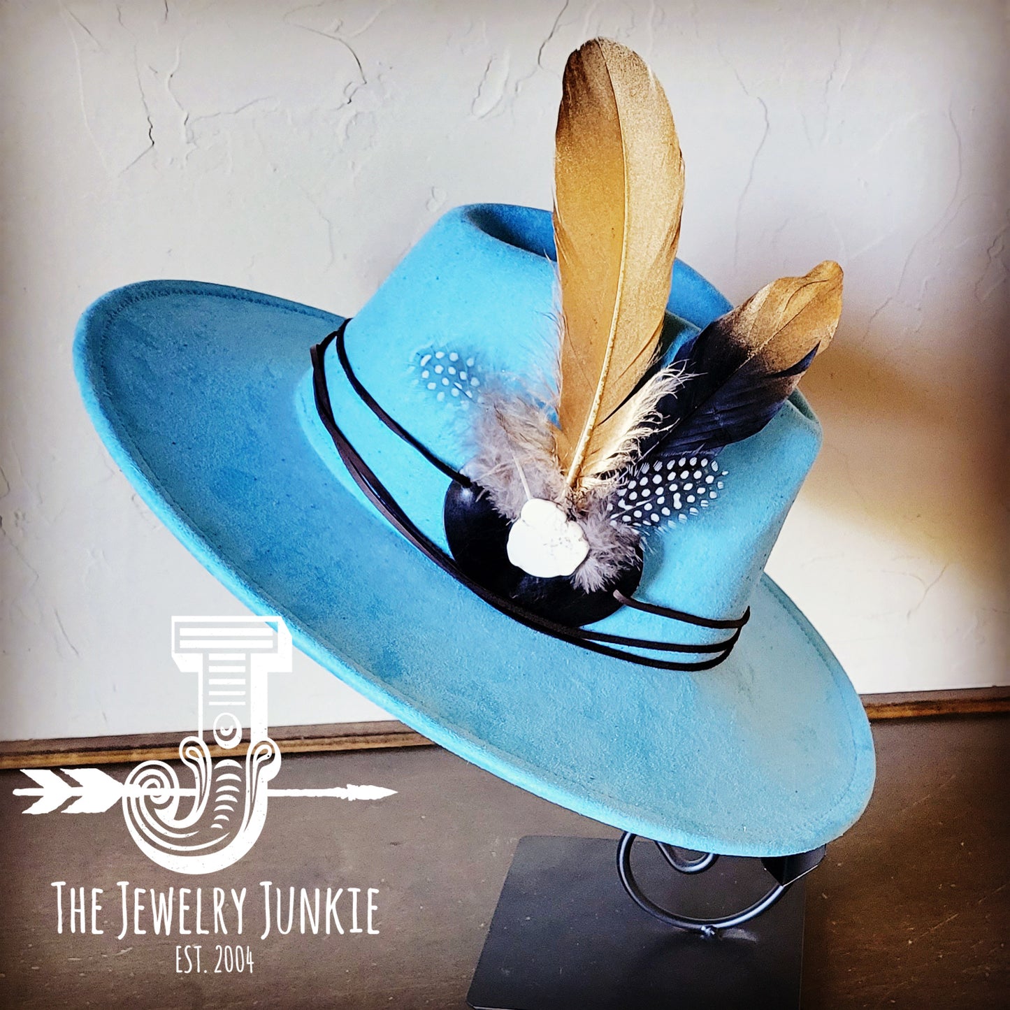 Boho Western Hat w/ Choice of Feather Hat Band-Baby Blue 982h