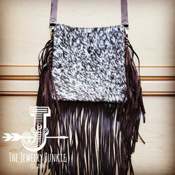 MEDIUM Crossbody Handbag Dark Brown Salt & Pepper Leather w/ Fringe 512w