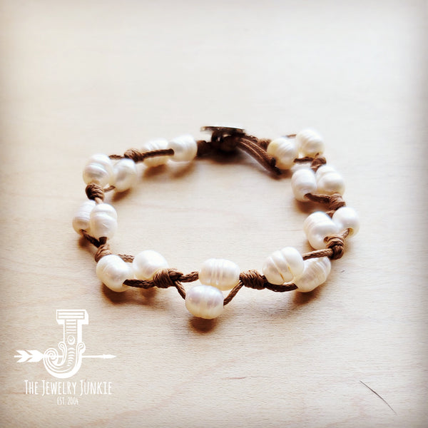 **Genuine Freshwater Pearl Double Woven Beaded Bracelet 800gc