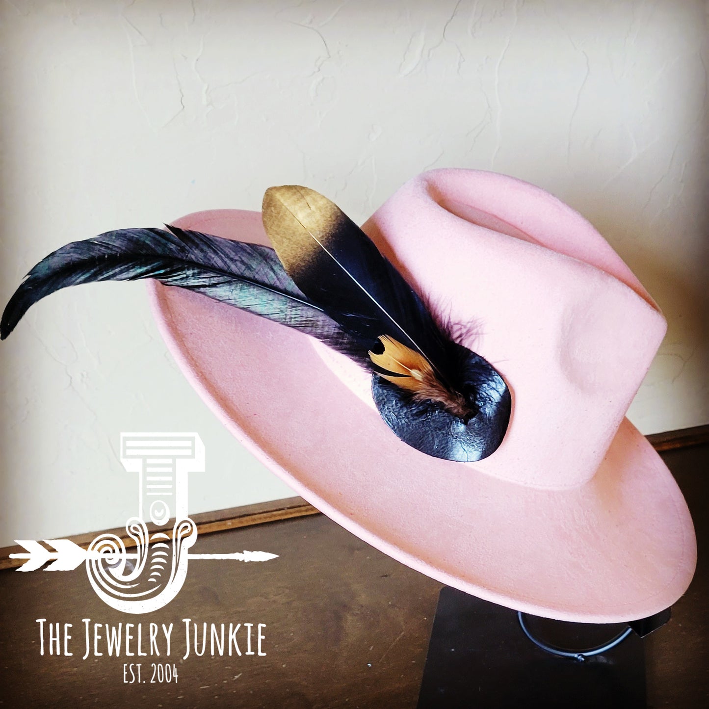Boho Western Hat w/ Feather Tie Hat Band-Blush 982n