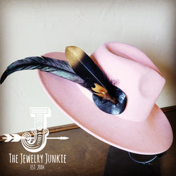 Boho Western Hat w/ Feather Tie Hat Band-Blush 982n