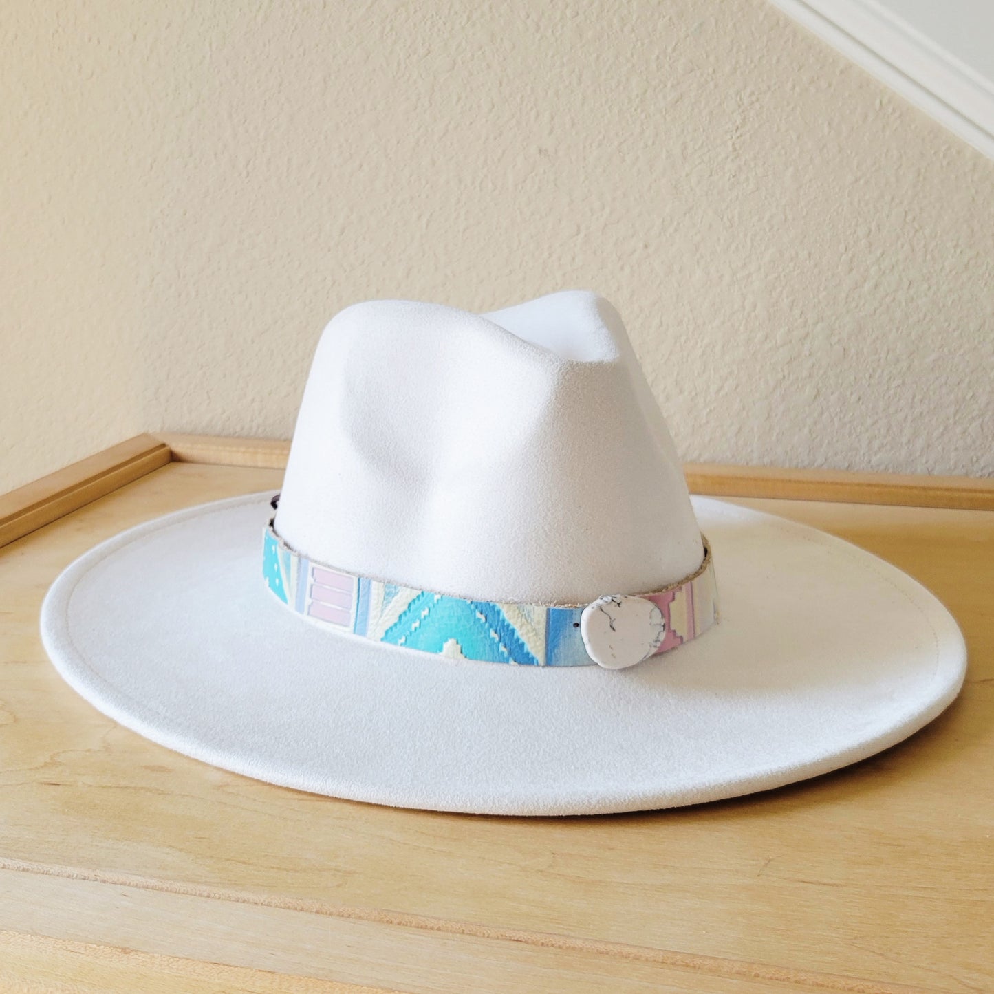 Pastel Navajo Embossed Leather Hat Band w/ Turquoise Slab 950p
