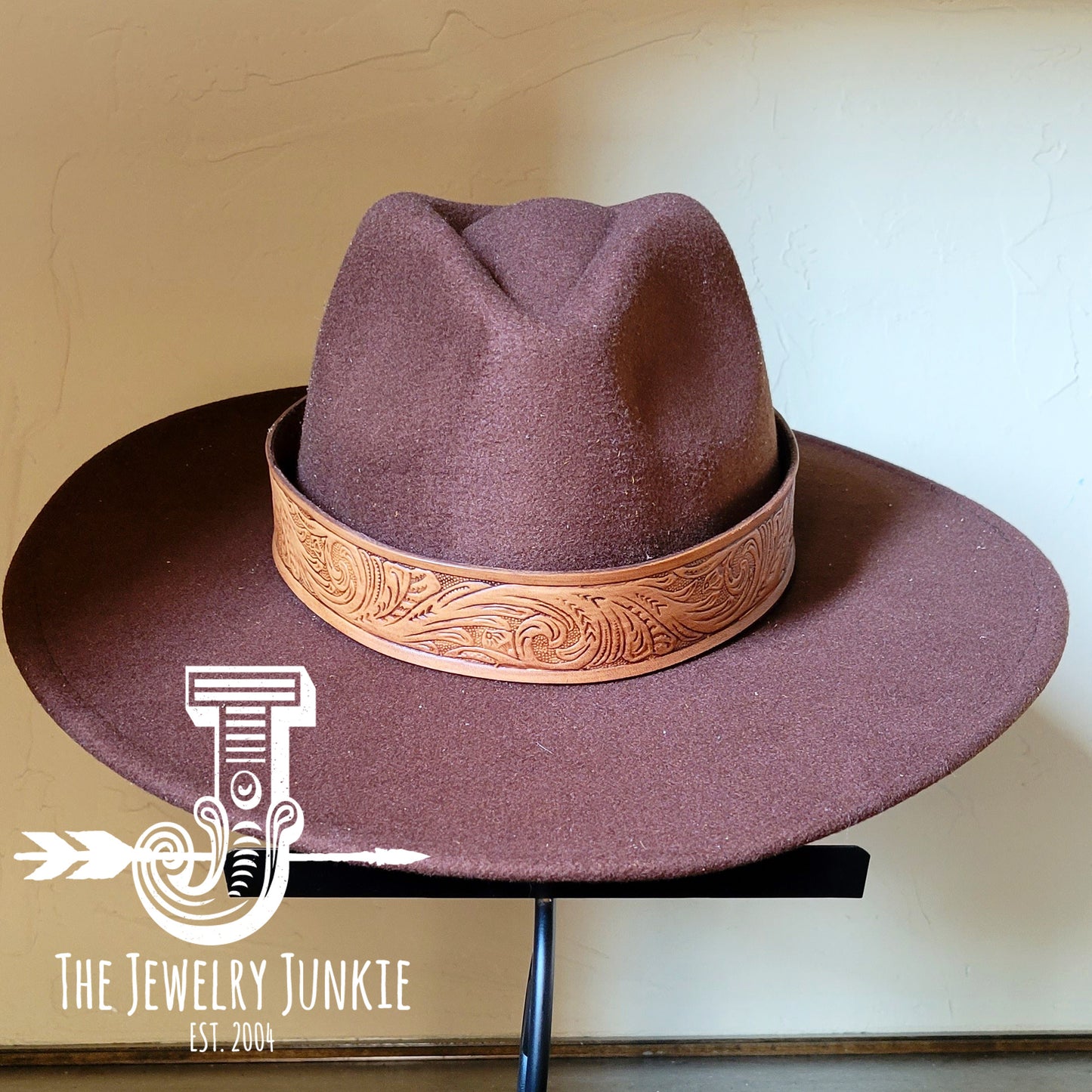 Boho Western Felt Hat w/ Choice of Genuine Leather Hat Band-Brown 980a