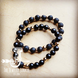 *Black Lava and Hematite Stretch Bracelet Set 807tt